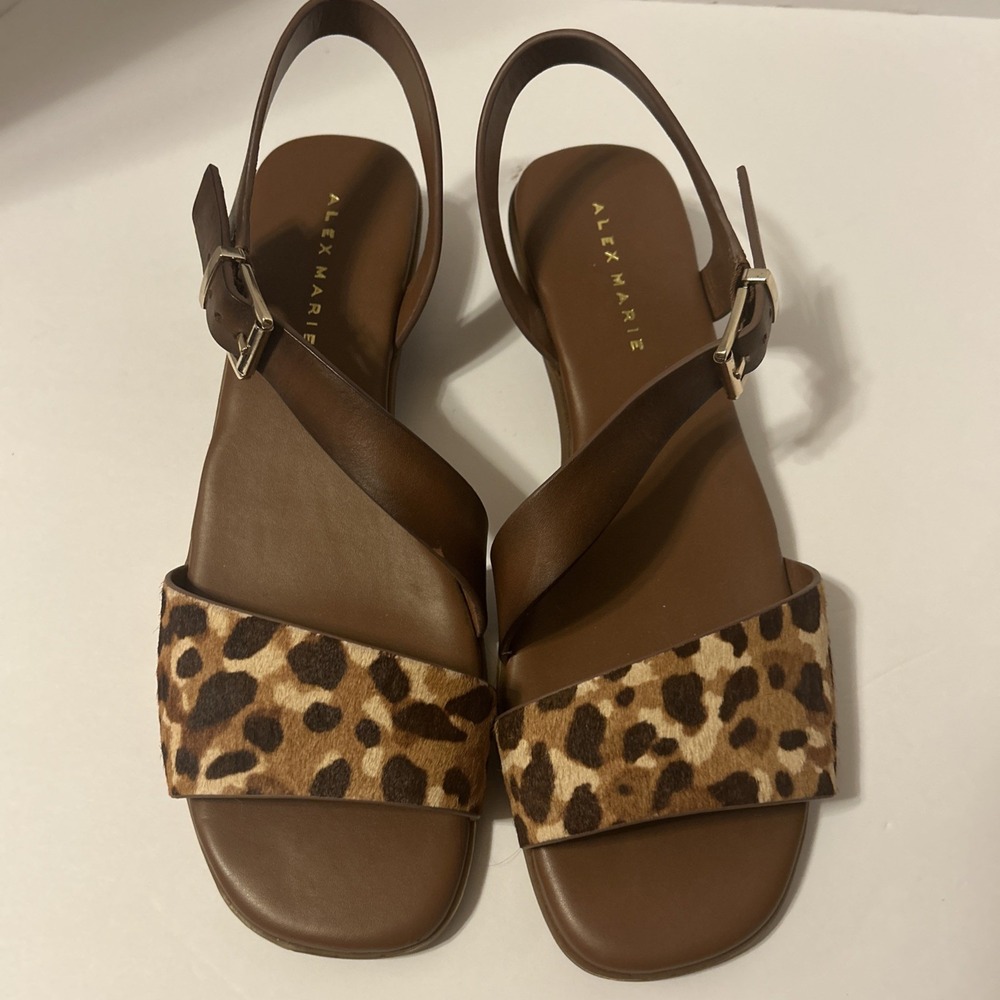 Alex Marie Sandals Size 9 Boenny Strappy Calf Hair Animal Print LIKE NEW